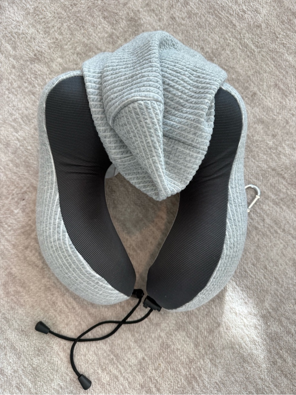 GFORCE Gray & White Striped Travel Neck Pillow with carrying case.